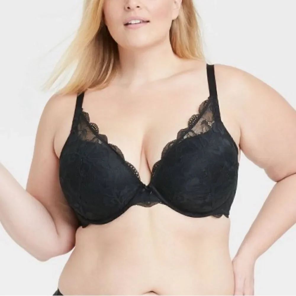 Auden NWT Push-up Lace Plunge Coverage Bra in Black Size 40DDD